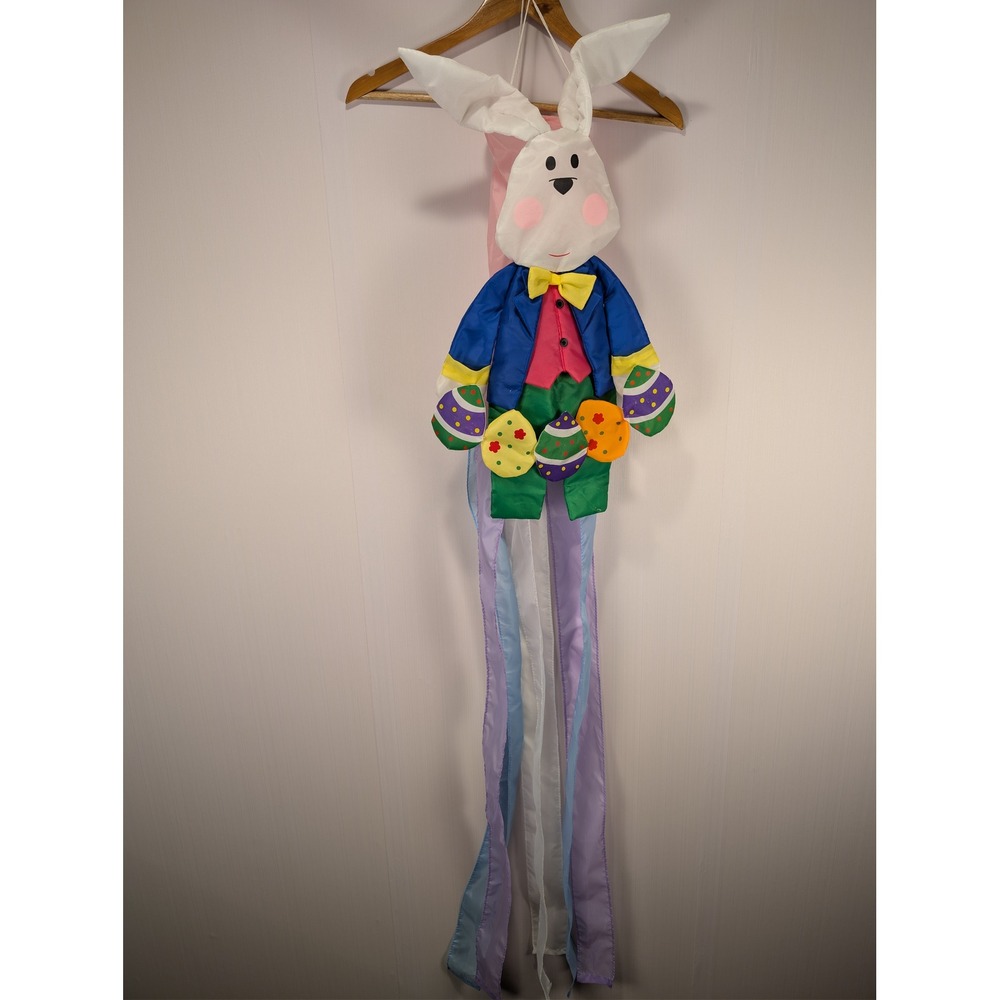 Easter Bunny Windsock Outdoor Hanging Decor Rabbit with Pastel Streamers